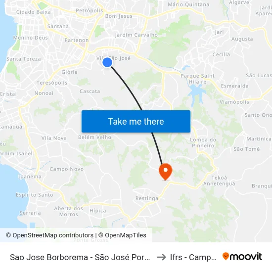 Sao Jose Borborema - São José Porto Alegre - Rs 91520-030 Brasil to Ifrs - Campus Restinga map