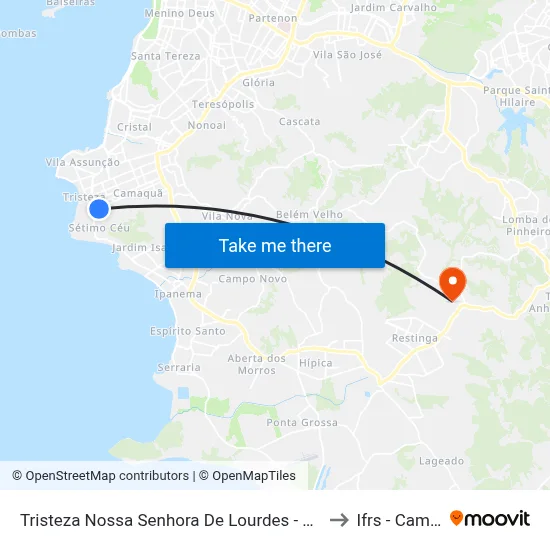 Tristeza Nossa Senhora De Lourdes - Tristeza Porto Alegre - Rs 91920-150 Brasil to Ifrs - Campus Restinga map
