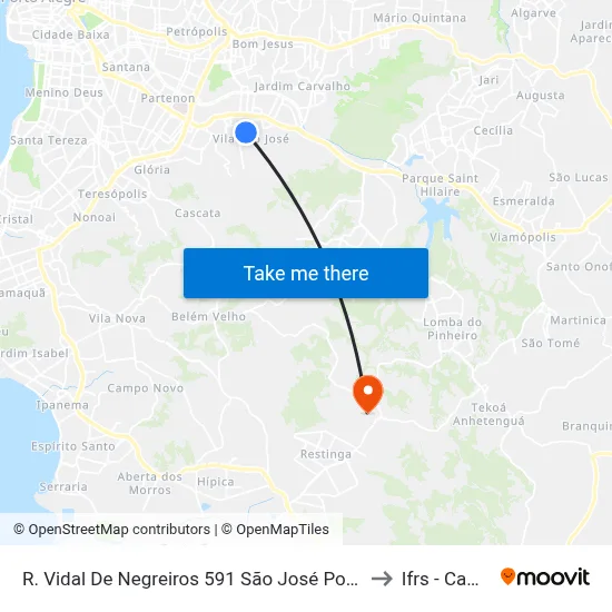 R. Vidal De Negreiros 591 São José Porto Alegre - Rio Grande Do Sul 91520-480 Brasil to Ifrs - Campus Restinga map