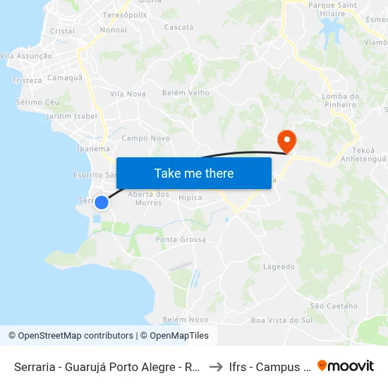 Serraria - Guarujá Porto Alegre - Rs 91770-120 Brasil to Ifrs - Campus Restinga map