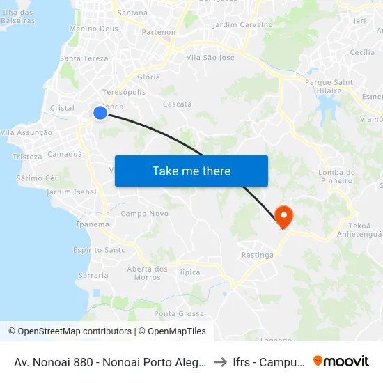 Av. Nonoai 880 - Nonoai Porto Alegre - Rs 91720-000 Brasil to Ifrs - Campus Restinga map