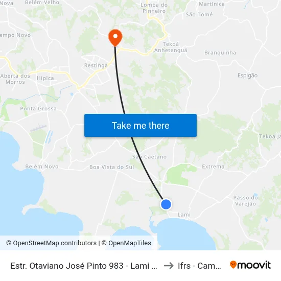Estr. Otaviano José Pinto 983 - Lami Porto Alegre - Rs 91787-660 Brasil to Ifrs - Campus Restinga map