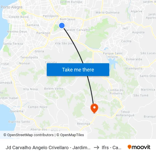 Jd Carvalho Angelo Crivellaro - Jardim Do Salso Porto Alegre - Rs 91410-140 Brasil to Ifrs - Campus Restinga map