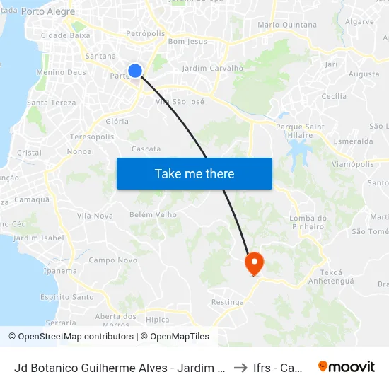 Jd Botanico Guilherme Alves - Jardim Botânico Porto Alegre - Rs 90690-300 Brasil to Ifrs - Campus Restinga map