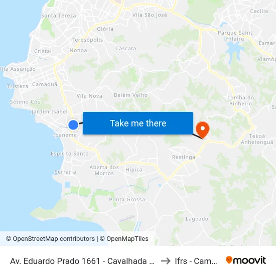 Av. Eduardo Prado 1661 - Cavalhada Porto Alegre - Rs 91751-000 Brasil to Ifrs - Campus Restinga map