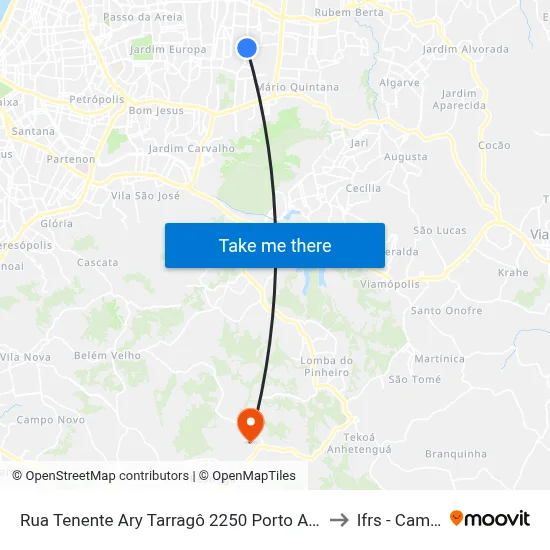 Rua Tenente Ary Tarragô 2250 Porto Alegre - Rio Grande Do Sul 91225-001 Brasil to Ifrs - Campus Restinga map