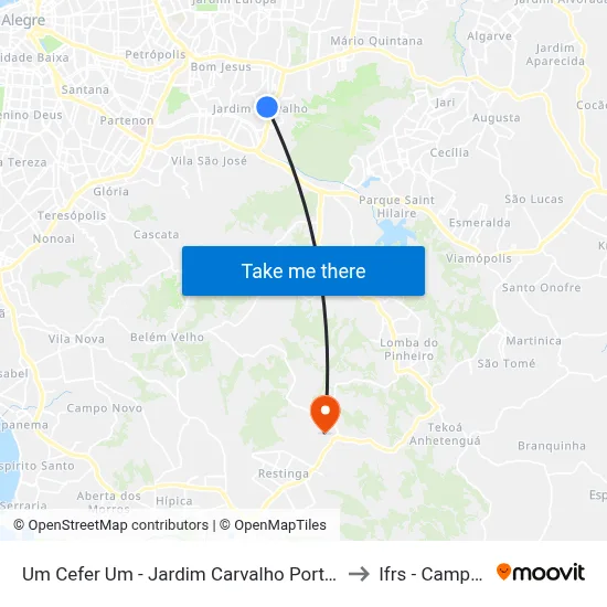 Um Cefer Um - Jardim Carvalho Porto Alegre - Rs 91430-035 Brasil to Ifrs - Campus Restinga map