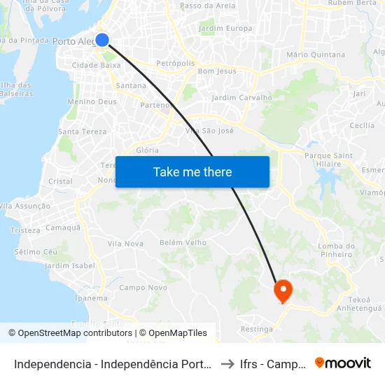 Independencia - Independência Porto Alegre - Rs 90035-073 Brasil to Ifrs - Campus Restinga map