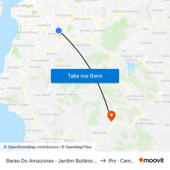 Barao Do Amazonas - Jardim Botânico Porto Alegre - Rs 90670-001 Brasil to Ifrs - Campus Restinga map