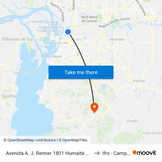 Avenida A. J. Renner 1801 Humaitá Porto Alegre - Rs 90250-000 Brasil to Ifrs - Campus Restinga map