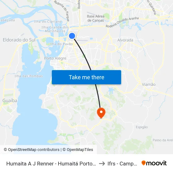 Humaita A J Renner - Humaitá Porto Alegre - Rs 90245-000 Brasil to Ifrs - Campus Restinga map