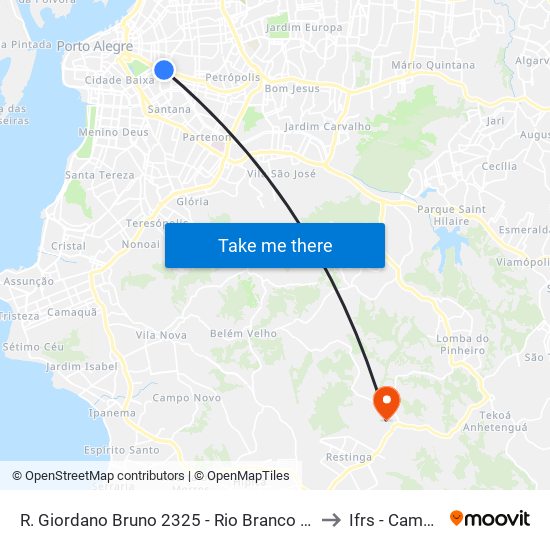 R. Giordano Bruno 2325 - Rio Branco Porto Alegre - Rs 90420-150 Brasil to Ifrs - Campus Restinga map