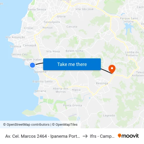 Av. Cel. Marcos 2464 - Ipanema Porto Alegre - Rs 91760-000 Brasil to Ifrs - Campus Restinga map