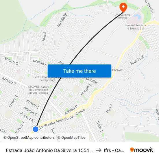 Estrada João Antônio Da Silveira 1554 - Restinga Porto Alegre - Rs 91790-400 Brasil to Ifrs - Campus Restinga map