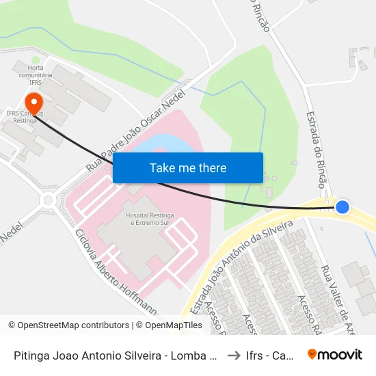 Pitinga Joao Antonio Silveira - Lomba Do Pinheiro Porto Alegre - Rs 91790-400 Brasil to Ifrs - Campus Restinga map