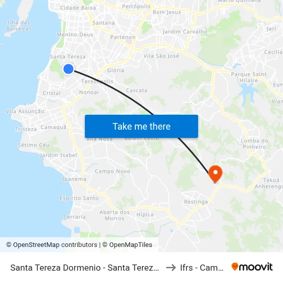Santa Tereza Dormenio - Santa Tereza Porto Alegre - Rs 90840-100 Brasil to Ifrs - Campus Restinga map