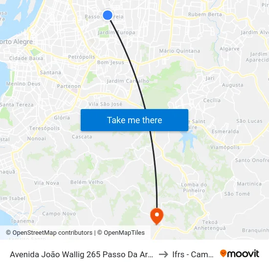 Avenida João Wallig 265 Passo Da Areia Porto Alegre - Rs 91340-000 Brasil to Ifrs - Campus Restinga map