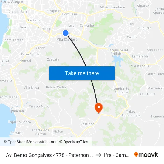 Av. Bento Gonçalves 4778 - Paternon Porto Alegre - Rs 91540-000 Brasil to Ifrs - Campus Restinga map