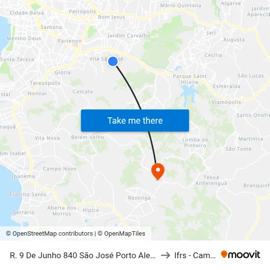R. 9 De Junho 840 São José Porto Alegre - Rio Grande Do Sul 91520-610 Brasil to Ifrs - Campus Restinga map