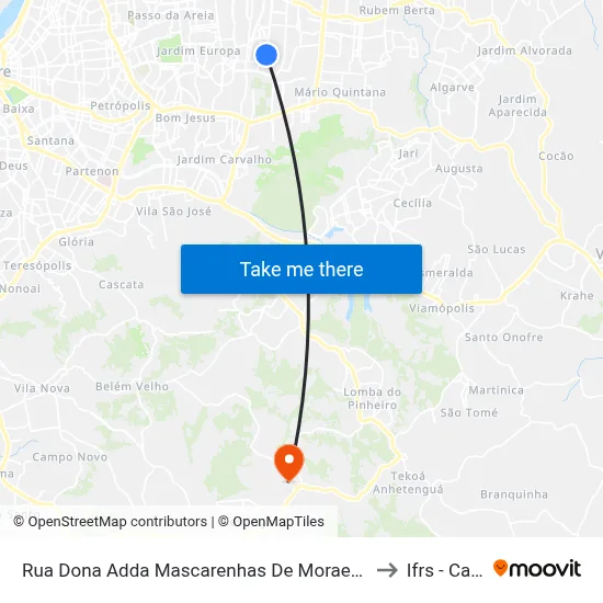 Rua Dona Adda Mascarenhas De Moraes 1623 - Jardim Itu-Sabará Porto Alegre - Rs 91220-140 Brasil to Ifrs - Campus Restinga map