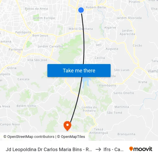 Jd Leopoldina Dr Carlos Maria Bins - Rubem Berta Porto Alegre - Rs 91240-001 Brasil to Ifrs - Campus Restinga map