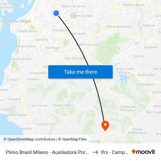 Plinio Brasil Milano - Auxiliadora Porto Alegre - Rs 90450-080 Brasil to Ifrs - Campus Restinga map