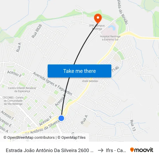 Estrada João Antônio Da Silveira 2600 Restinga Porto Alegre - Rio Grande Do Sul 91790 Brasil to Ifrs - Campus Restinga map