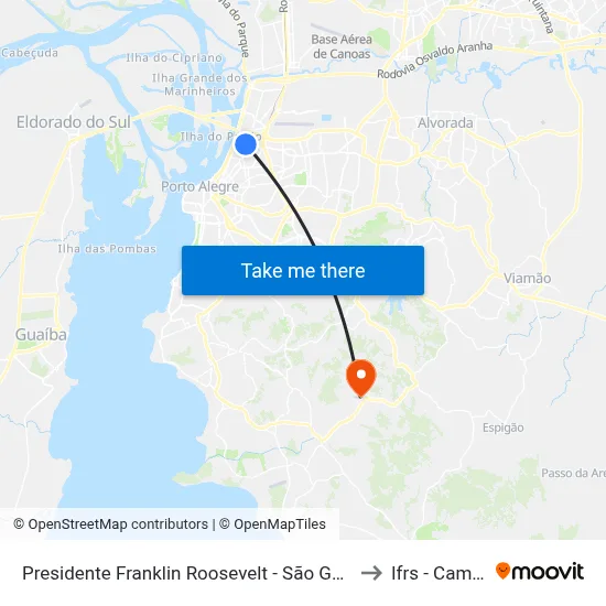 Presidente Franklin Roosevelt - São Geraldo Porto Alegre - Rs 90230-080 Brasil to Ifrs - Campus Restinga map