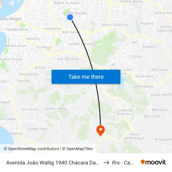Avenida João Wallig 1940 Chácara Das Pedras Porto Alegre - Rs 91340-001 Brasil to Ifrs - Campus Restinga map