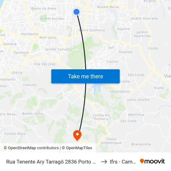 Rua Tenente Ary Tarragô 2836 Porto Alegre - Rio Grande Do Sul 91225 Brasil to Ifrs - Campus Restinga map