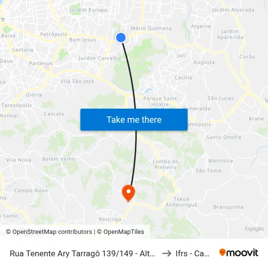 Rua Tenente Ary Tarragô 139/149 - Alto Petrópolis Porto Alegre - Rs 91225-000 Brasil to Ifrs - Campus Restinga map