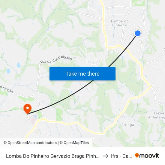 Lomba Do Pinheiro Gervazio Braga Pinheiro - Lomba Do Pinheiro Porto Alegre - Rs 91570-650 Brasil to Ifrs - Campus Restinga map