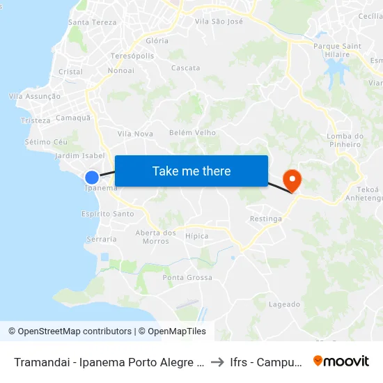 Tramandai - Ipanema Porto Alegre - Rs 91760-050 Brasil to Ifrs - Campus Restinga map