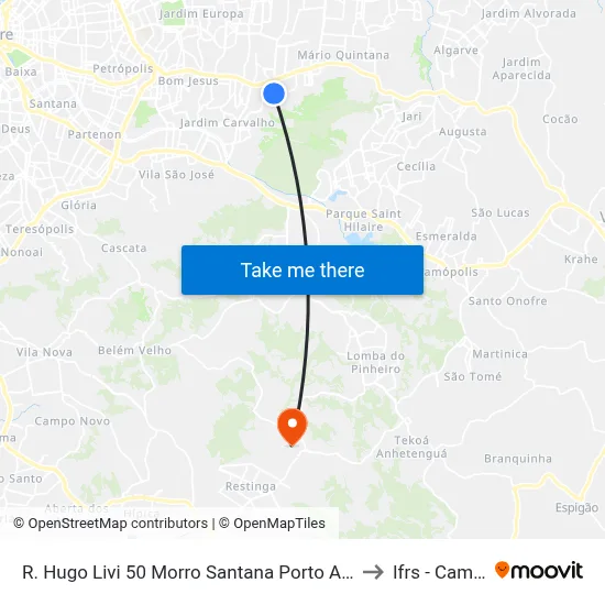 R. Hugo Livi 50 Morro Santana Porto Alegre - Rio Grande Do Sul 91450-060 Brasil to Ifrs - Campus Restinga map