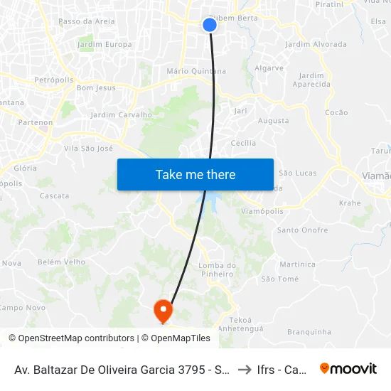 Av. Baltazar De Oliveira Garcia 3795 - Sao Sebastiao Porto Alegre - Rs 91150-001 Brasil to Ifrs - Campus Restinga map