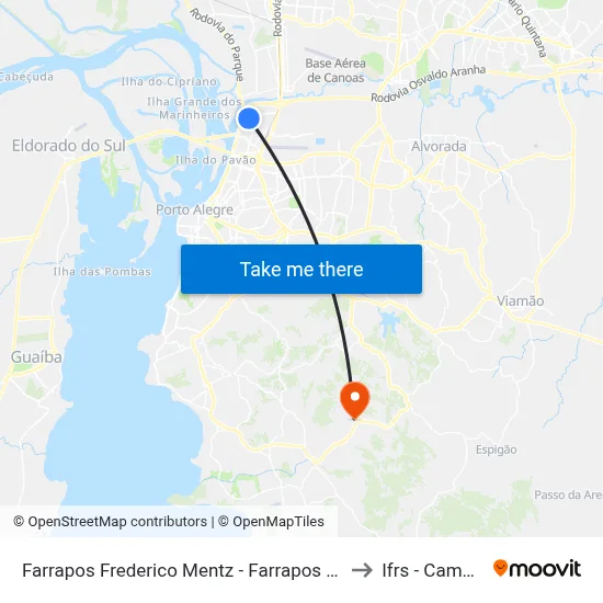 Farrapos Frederico Mentz - Farrapos Porto Alegre - Rs 90250-350 Brasil to Ifrs - Campus Restinga map