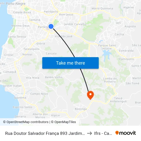 Rua Doutor Salvador França 893 Jardim Botânico Porto Alegre - Rio Grande Do Sul 90690 Brasil to Ifrs - Campus Restinga map