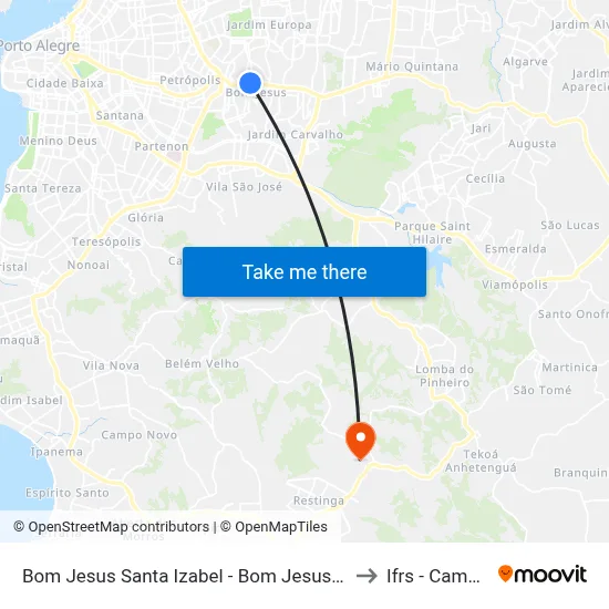Bom Jesus Santa Izabel - Bom Jesus Porto Alegre - Rs 91420-690 Brasil to Ifrs - Campus Restinga map