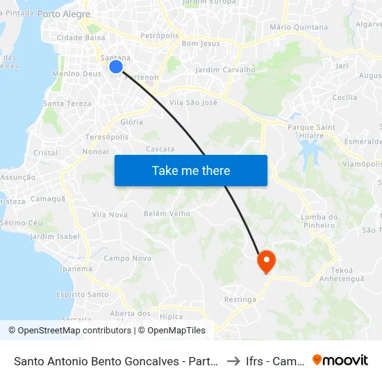 Santo Antonio Bento Goncalves - Partenon Porto Alegre - Rs 90650-010 Brasil to Ifrs - Campus Restinga map