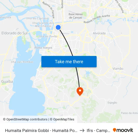 Humaita Palmira Gobbi - Humaitá Porto Alegre - Rs 90250-210 Brasil to Ifrs - Campus Restinga map