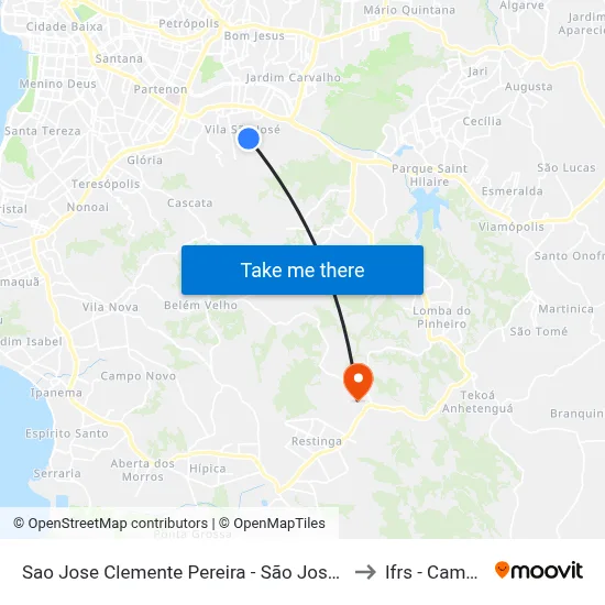 Sao Jose Clemente Pereira - São José Porto Alegre - Rs 91520-550 Brasil to Ifrs - Campus Restinga map