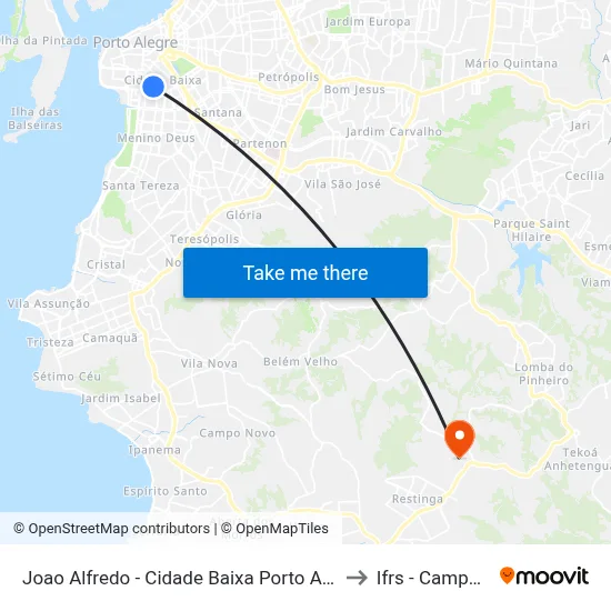 Joao Alfredo - Cidade Baixa Porto Alegre - Rs 90050-003 Brasil to Ifrs - Campus Restinga map