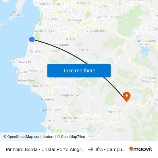 Pinheiro Borda - Cristal Porto Alegre - Rs 90810-150 Brasil to Ifrs - Campus Restinga map