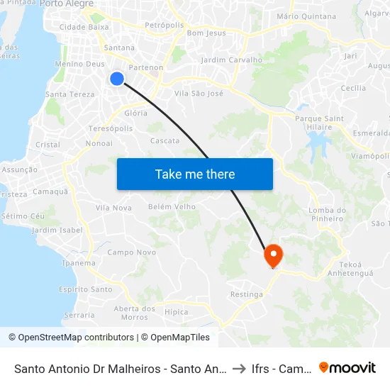 Santo Antonio Dr Malheiros - Santo Antônio Porto Alegre - Rs 90450-190 Brasil to Ifrs - Campus Restinga map