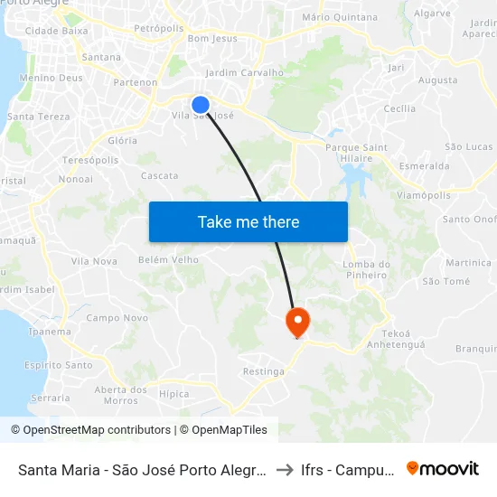 Santa Maria - São José Porto Alegre - Rs 91520-460 Brasil to Ifrs - Campus Restinga map