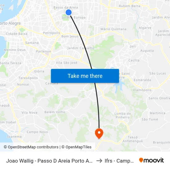 Joao Wallig - Passo D Areia Porto Alegre - Rs 91340-001 Brasil to Ifrs - Campus Restinga map