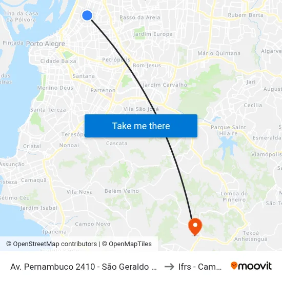 Av. Pernambuco 2410 - São Geraldo Porto Alegre - Rs 90220-002 Brasil to Ifrs - Campus Restinga map