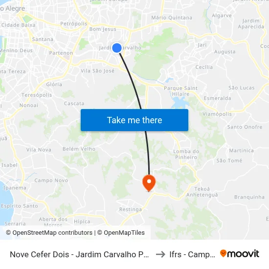 Nove Cefer Dois - Jardim Carvalho Porto Alegre - Rs 91430-302 Brasil to Ifrs - Campus Restinga map