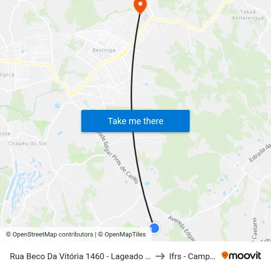 Rua Beco Da Vitória 1460 - Lageado Porto Alegre - Rs 91780 Brasil to Ifrs - Campus Restinga map