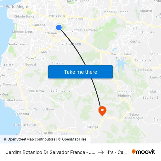 Jardim Botanico Dr Salvador Franca - Jardim Botânico Porto Alegre - Rs 90450-190 Brasil to Ifrs - Campus Restinga map